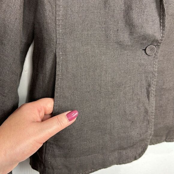 Eileen Fisher Irish Linen Lagenlook Button Closure Blazer In Taupe Size S - Picture 2 of 11